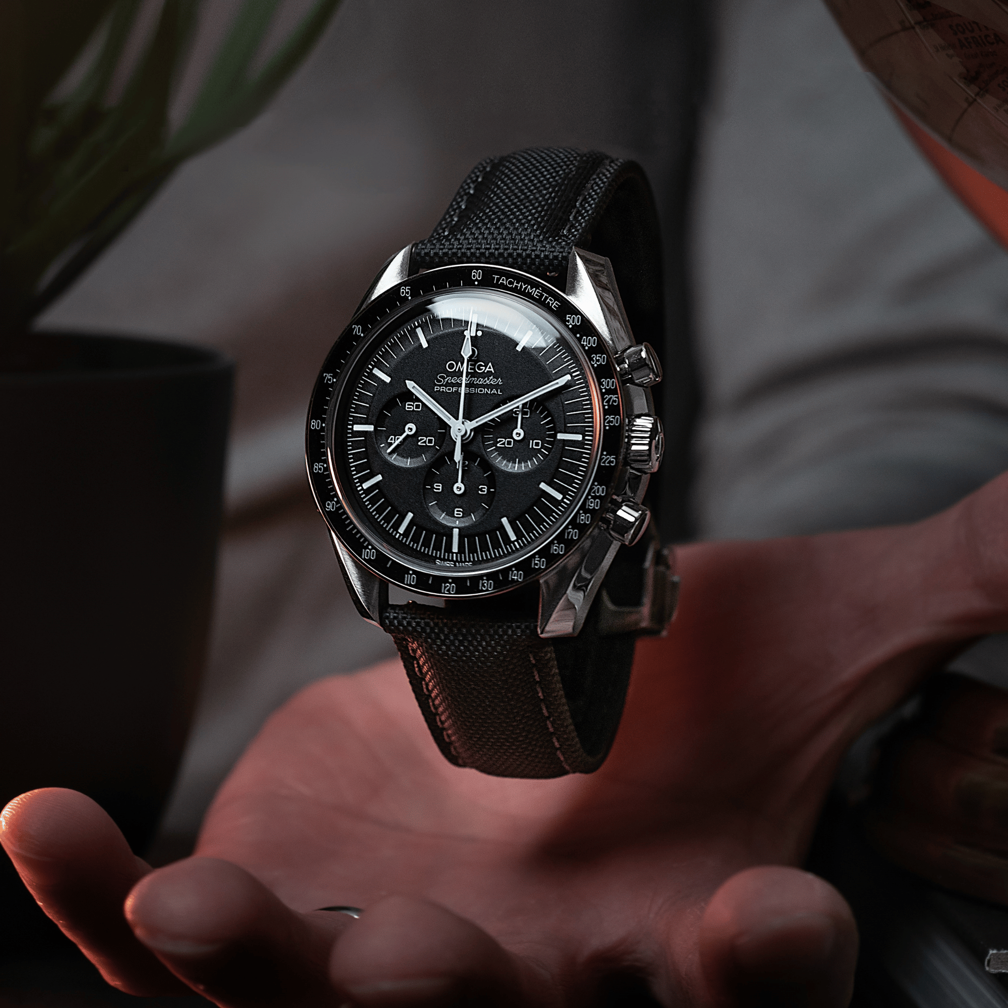 Loop-Less™ Black Sailcloth Watch Strap with White Stitching
