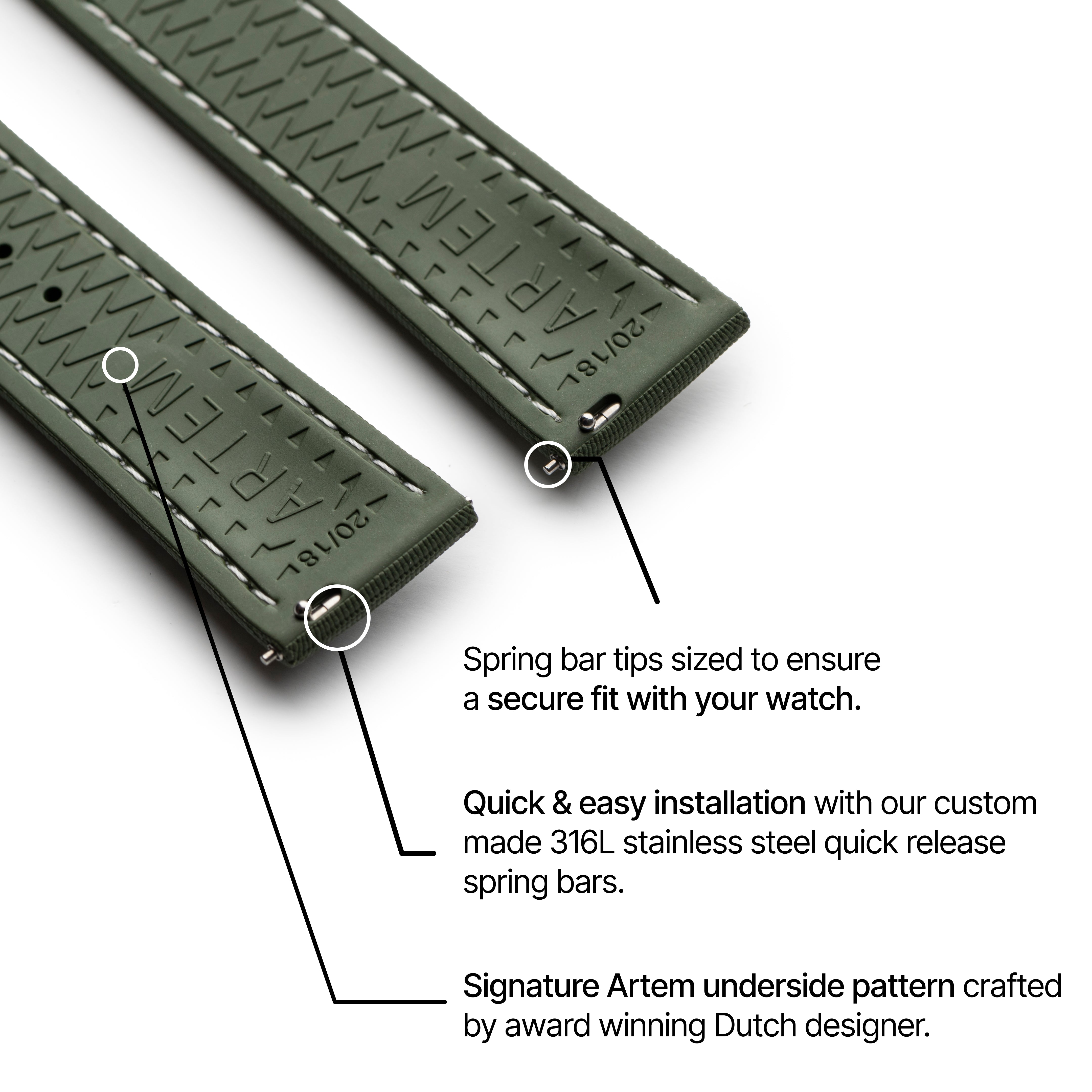 Loop-less™ HydroFlex™ | Orbital Moss Edition | Green Strap with White Stitching