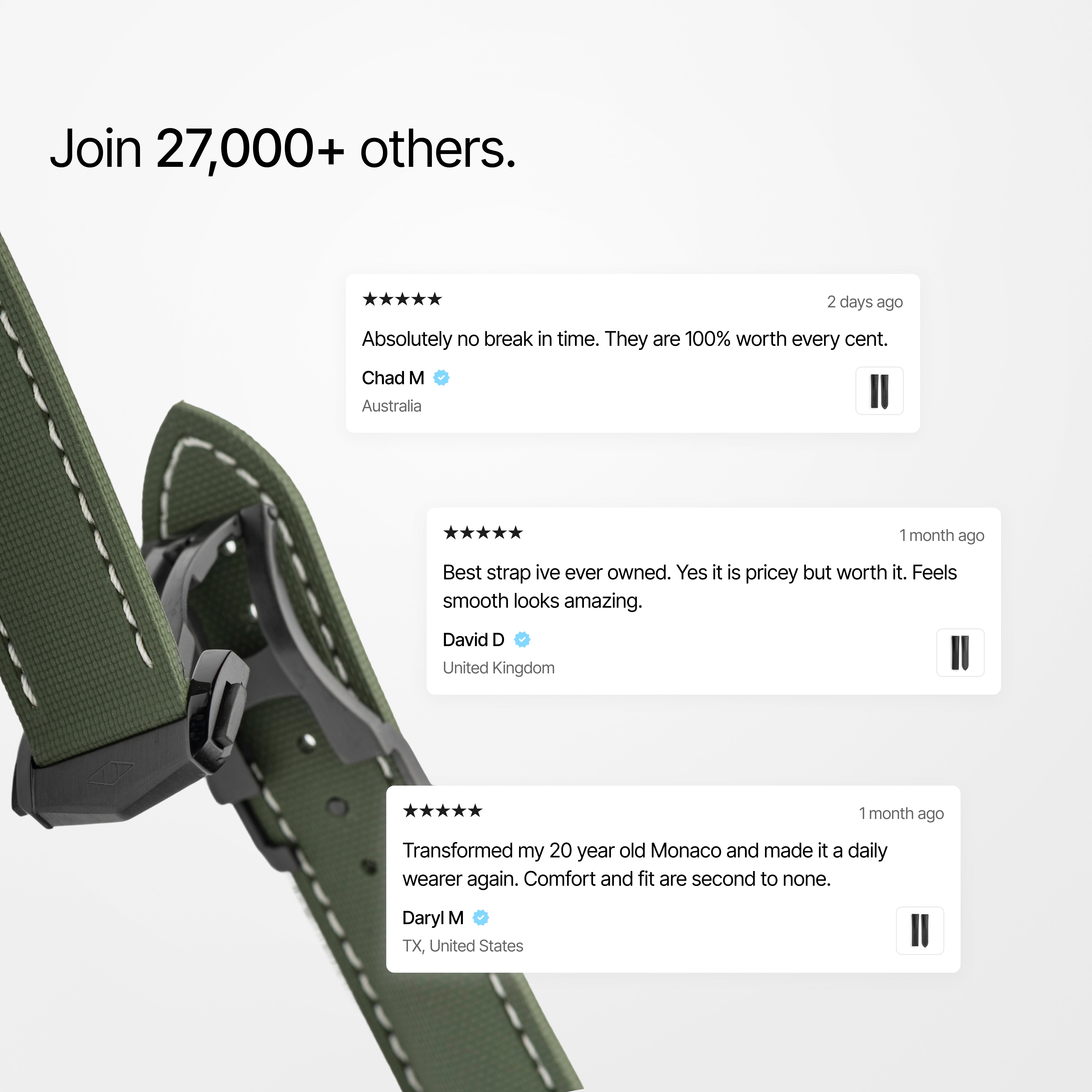 Loop-less™ HydroFlex™ | Orbital Moss Edition | Green Strap with White Stitching