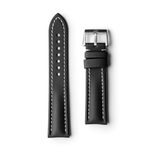 Classic Black Sailcloth Watch Strap with White Stitching