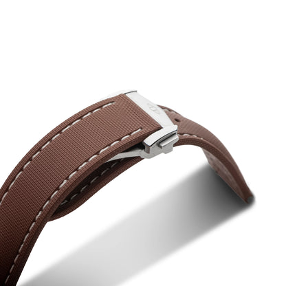 Loop-less™ HydroFlex™ Brown Sailcloth Watch Strap with White Stitching