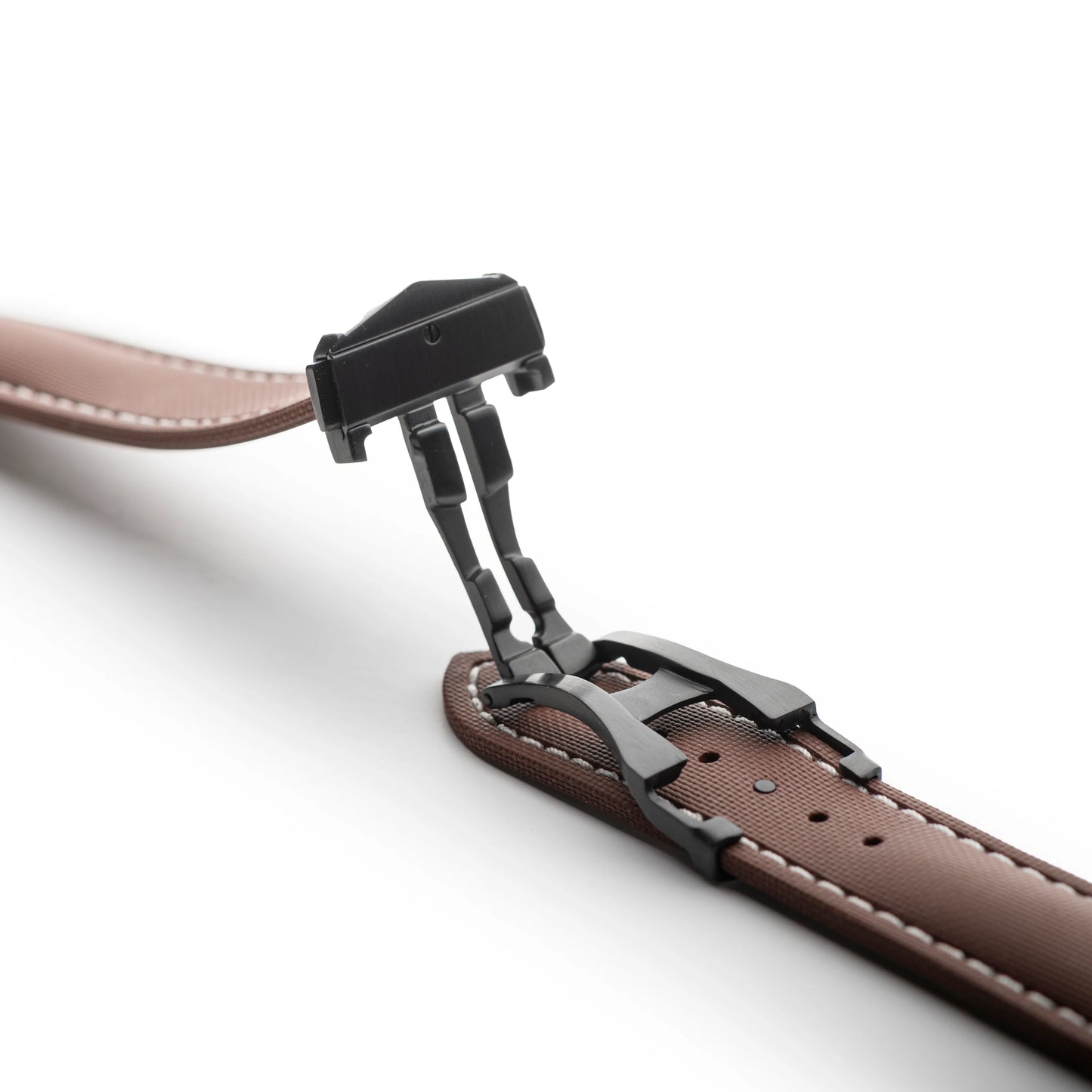 Loop-less™ HydroFlex™ Brown Sailcloth Watch Strap with White Stitching