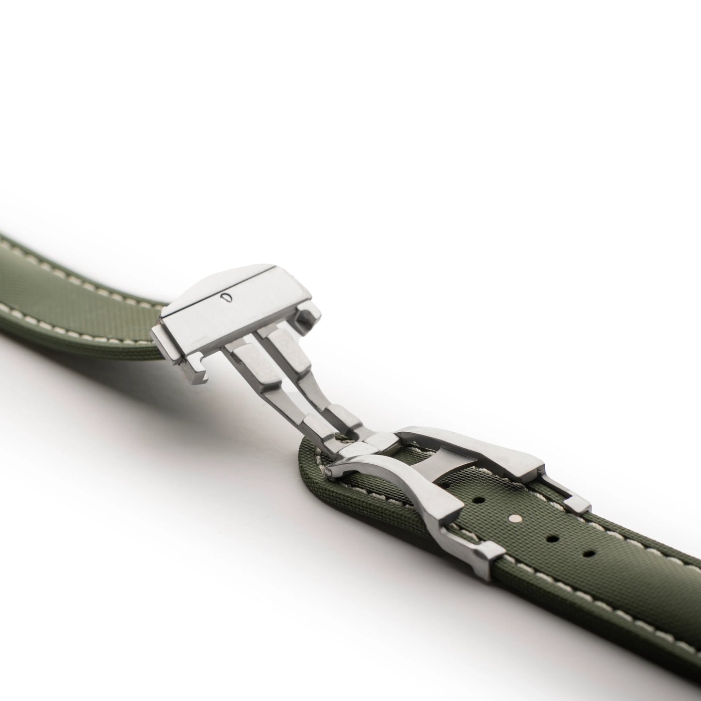 Loop-less™ HydroFlex™ Green Sailcloth Watch Strap with White Stitching