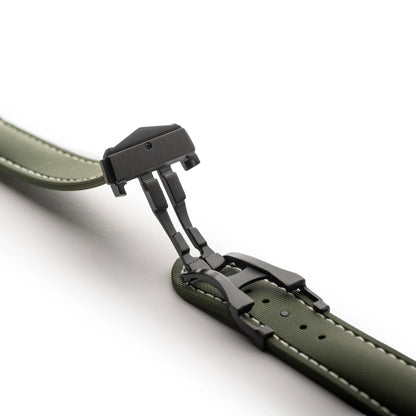 Loop-less™ HydroFlex™ Green Sailcloth Watch Strap with White Stitching