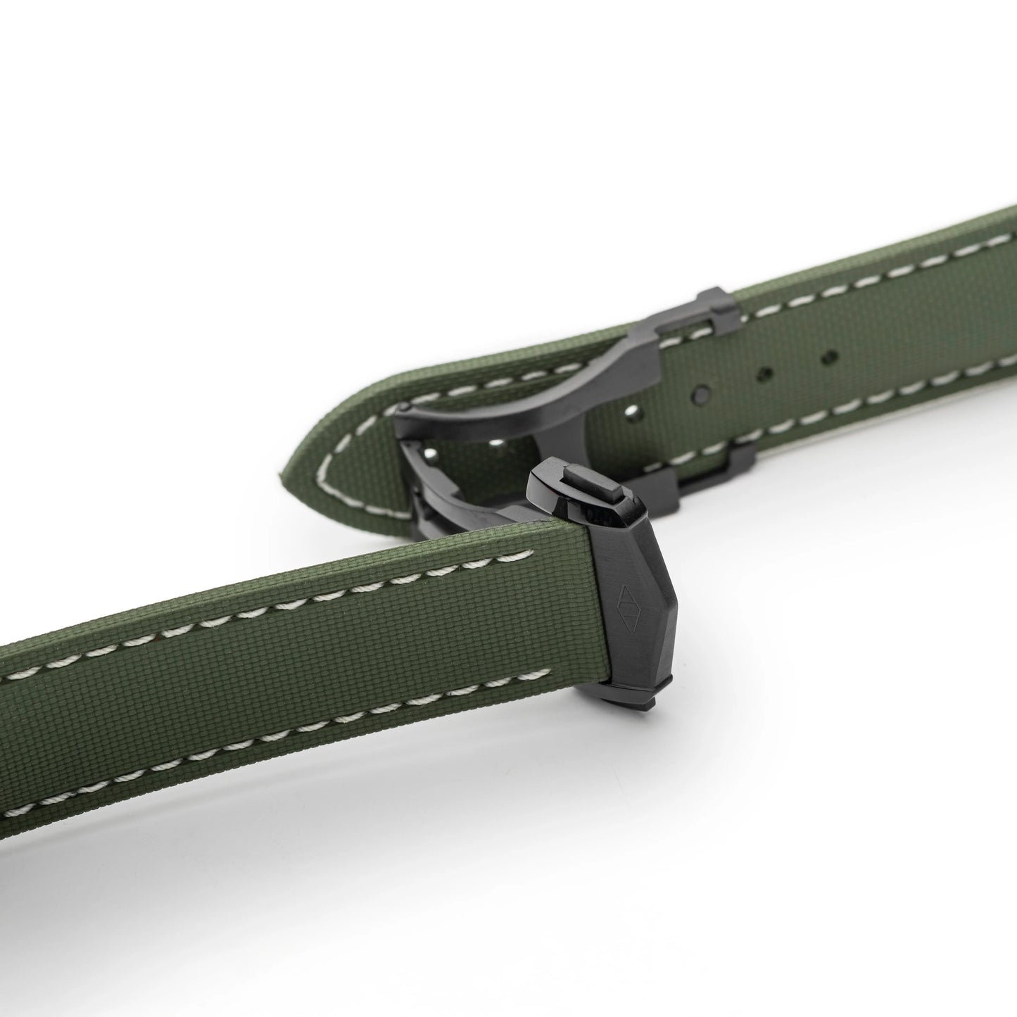 Loop-less™ HydroFlex™ Green Sailcloth Watch Strap with White Stitching