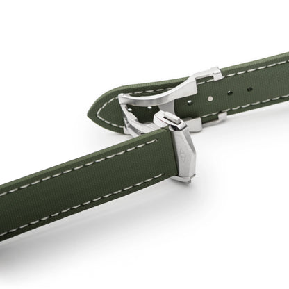 Loop-less™ HydroFlex™ Green Sailcloth Watch Strap with White Stitching