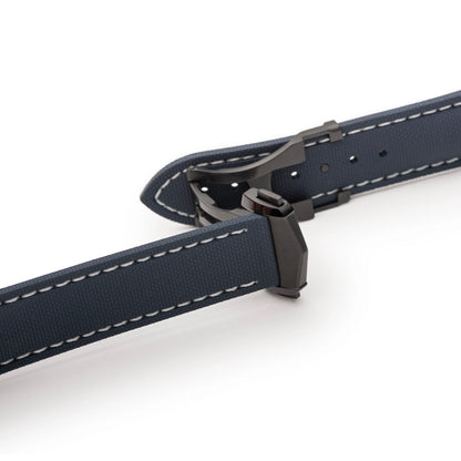 Loop-less™ HydroFlex™ Blue Sailcloth Watch Strap with White Stitching