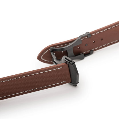 Loop-less™ HydroFlex™ Brown Sailcloth Watch Strap with White Stitching