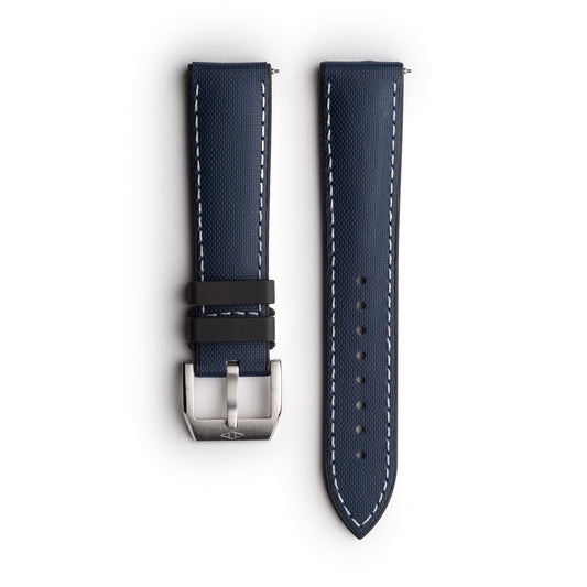 HydroFlex™ Navy Blue Hybrid FKM Watch Strap With White Stitching