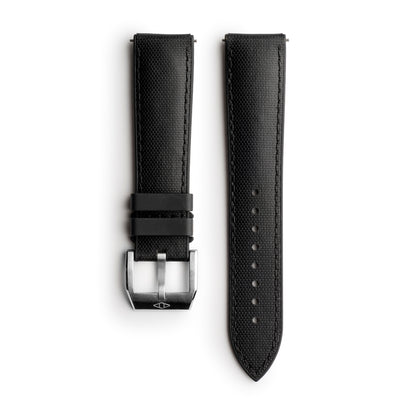 HydroFlex™ Black Hybrid FKM Watch Strap With Black Stitching