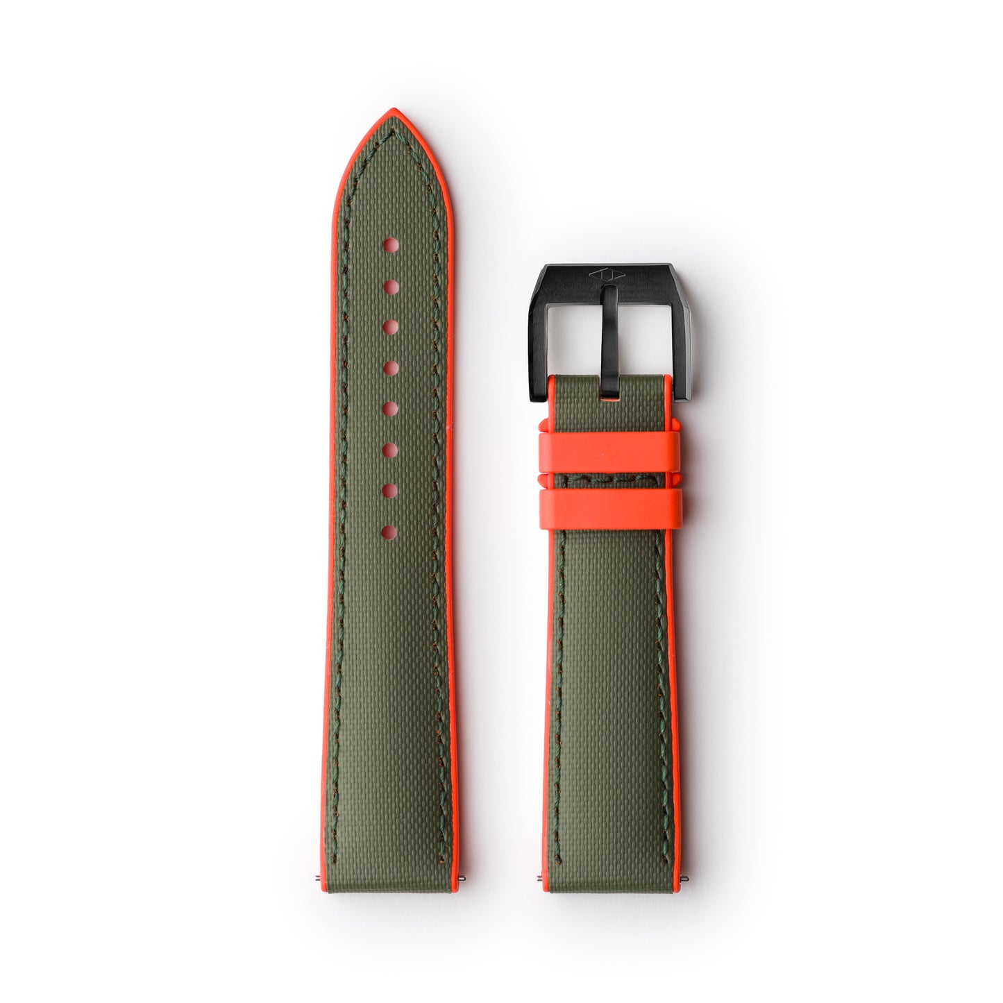 HydroFlex™ Khaki Green & Orange Hybrid FKM Watch Strap With Green Stitching