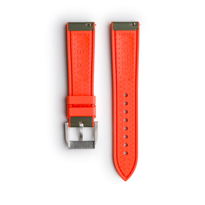 HydroFlex™ Khaki Green & Orange Hybrid FKM Watch Strap With Orange Stitching