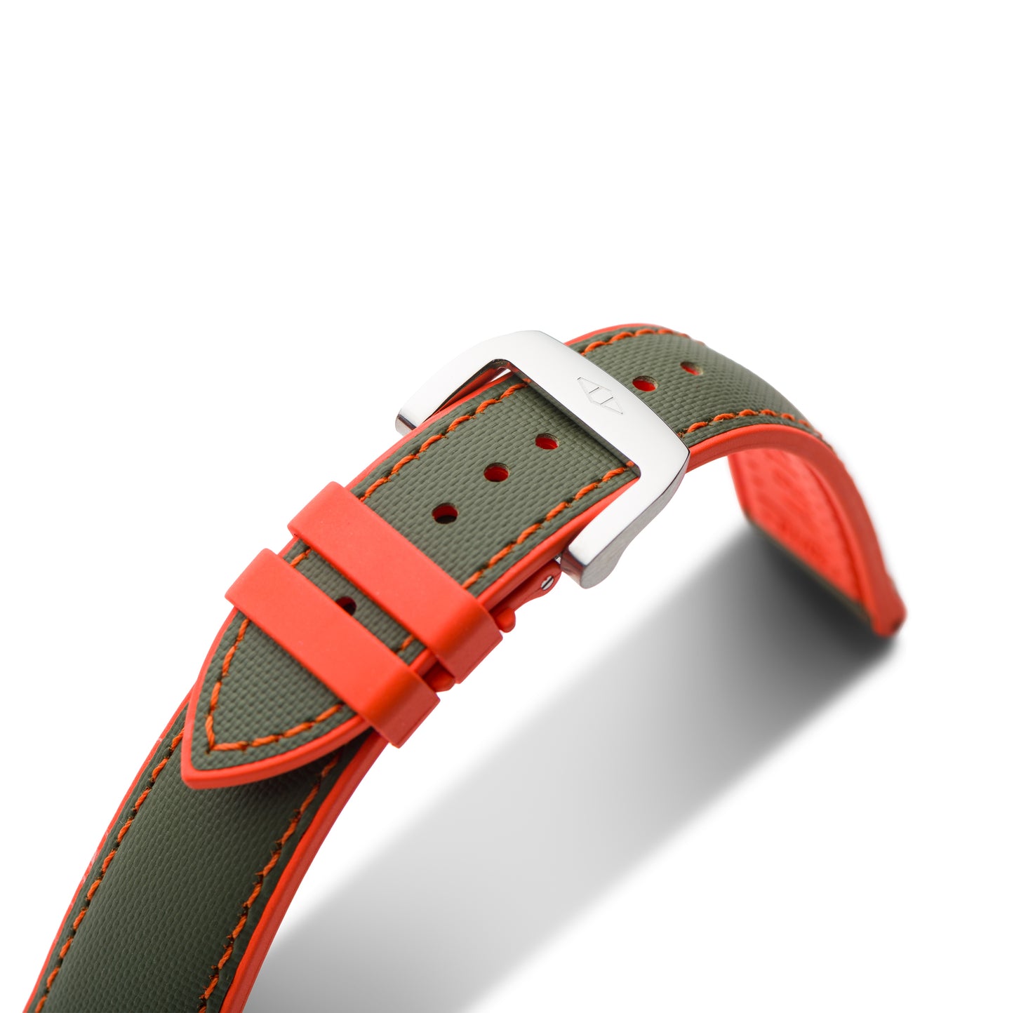 HydroFlex™ Khaki Green & Orange Hybrid FKM Watch Strap With Orange Stitching