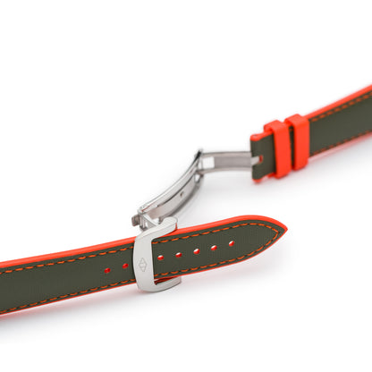 HydroFlex™ Khaki Green & Orange Hybrid FKM Watch Strap With Orange Stitching