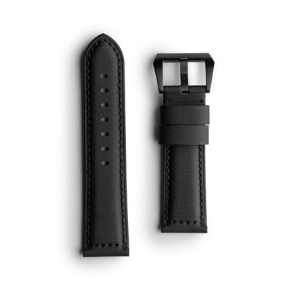 Pam Style Black Sailcloth Watch Strap with Black Stitching