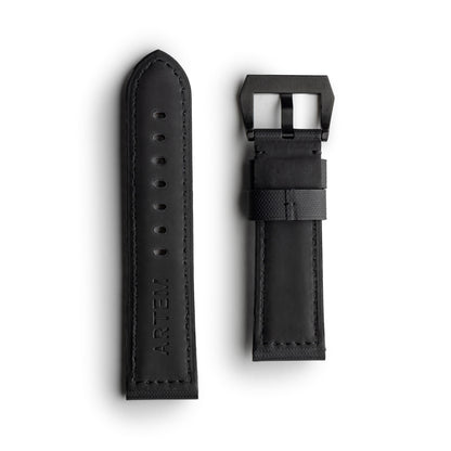 Pam Style Black Sailcloth Watch Strap with Black Stitching