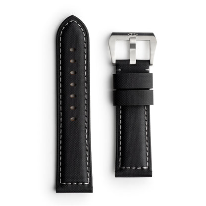 Pam Style Black Sailcloth Watch Strap with Grey Stitching