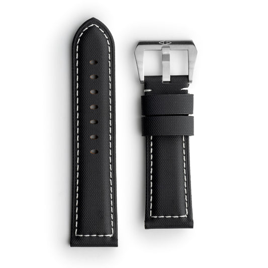 Pam Style Black Sailcloth Watch Strap with White Stitching