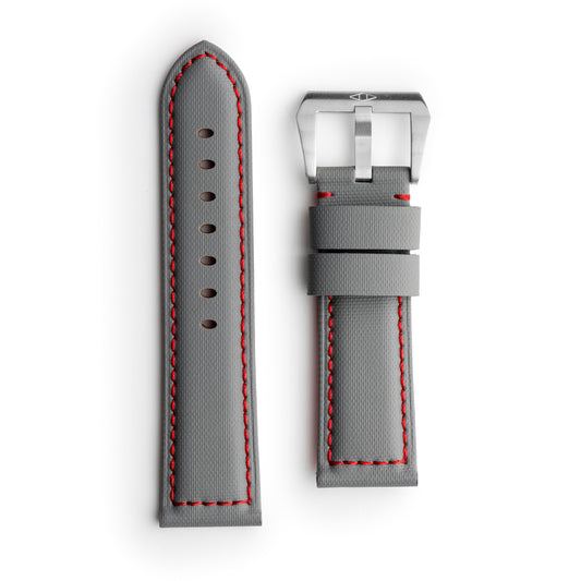 Pam Style Grey Sailcloth Watch Strap with Red Stitching