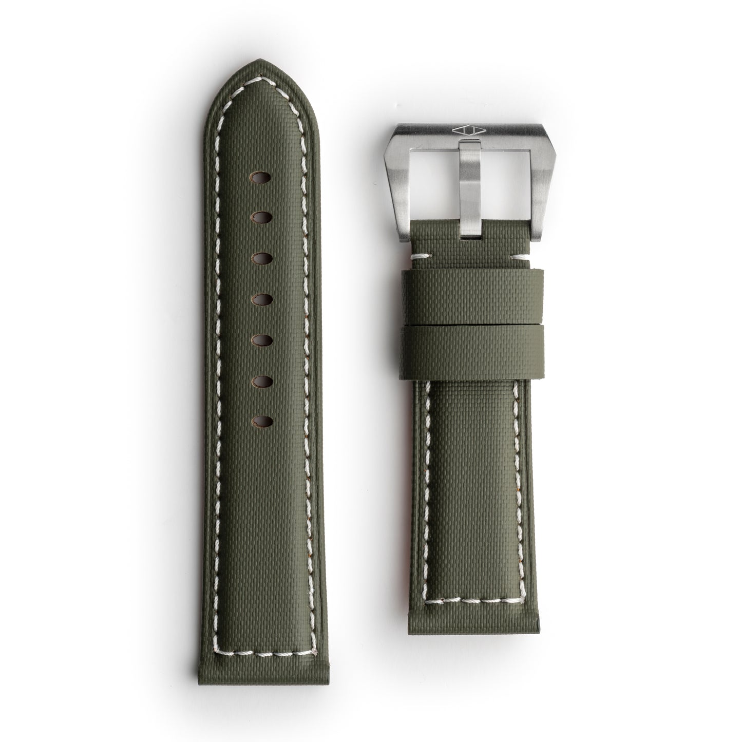 Pam Style Khaki Green Sailcloth Watch Strap with White Stitching