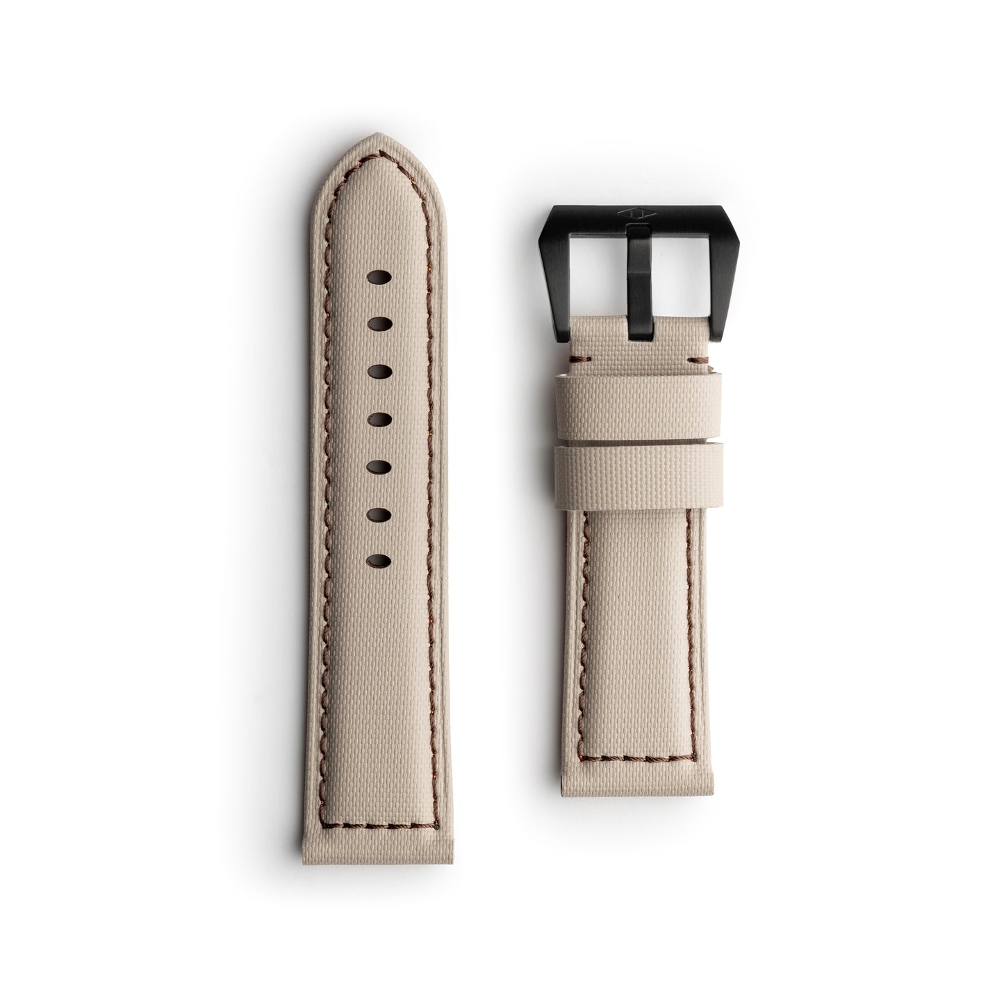 Pam Style Sand Beige Sailcloth Watch Strap with Brown Stitching