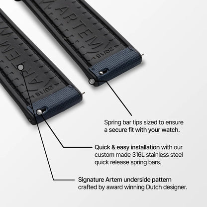 HydroFlex™ Navy Blue Hybrid FKM Watch Strap With Blue Stitching