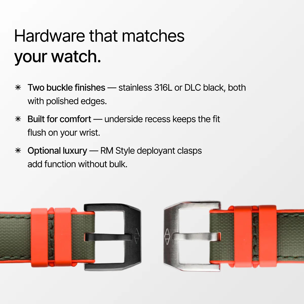 HydroFlex™ Khaki Green & Orange Hybrid FKM Watch Strap With Green Stitching