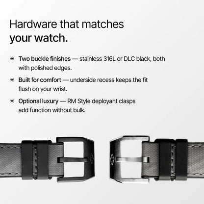 HydroFlex™ Grey Hybrid FKM Watch Strap With Grey Stitching