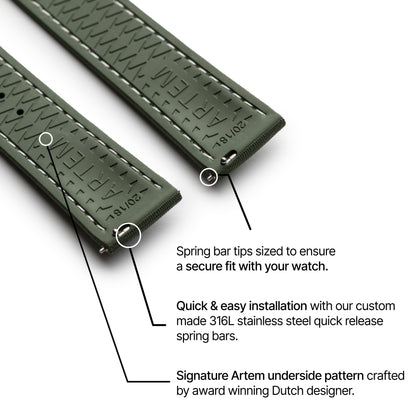 Loop-less™ HydroFlex™ | Orbital Moss Edition | Green Strap with White Stitching