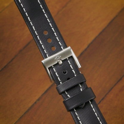 Classic Black Sailcloth Watch Strap with Grey Stitching